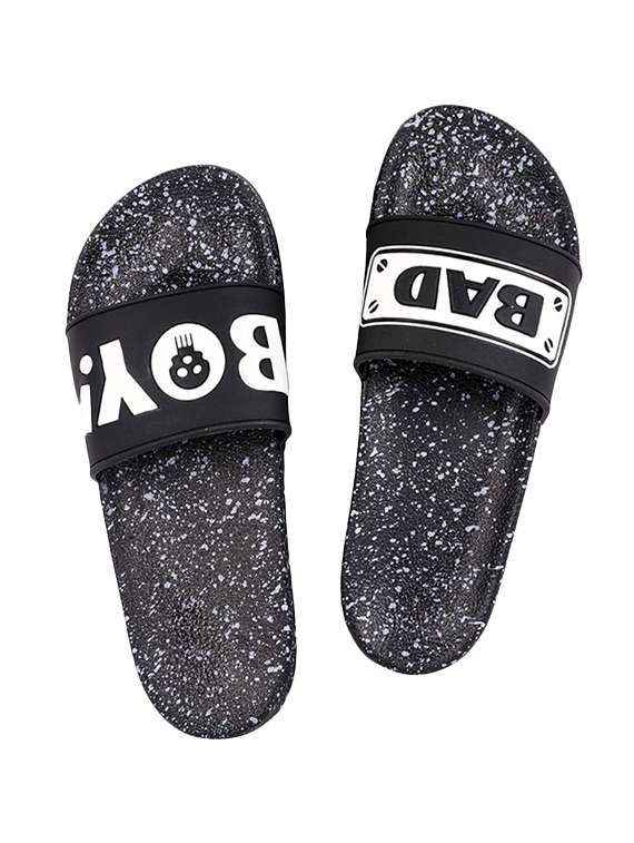 black rubber slip on flip flops
