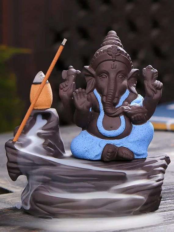  meditating monk ganesha smoke backflow cone incense decorative showpiece with 10 smoke backflow cone incenses  