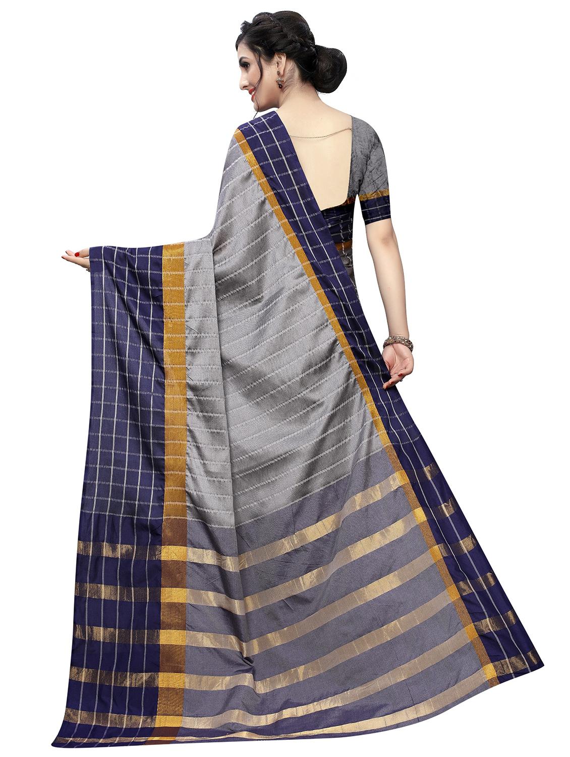 checkered bordered saree with blouse - 17126402 -  Standard Image - 1