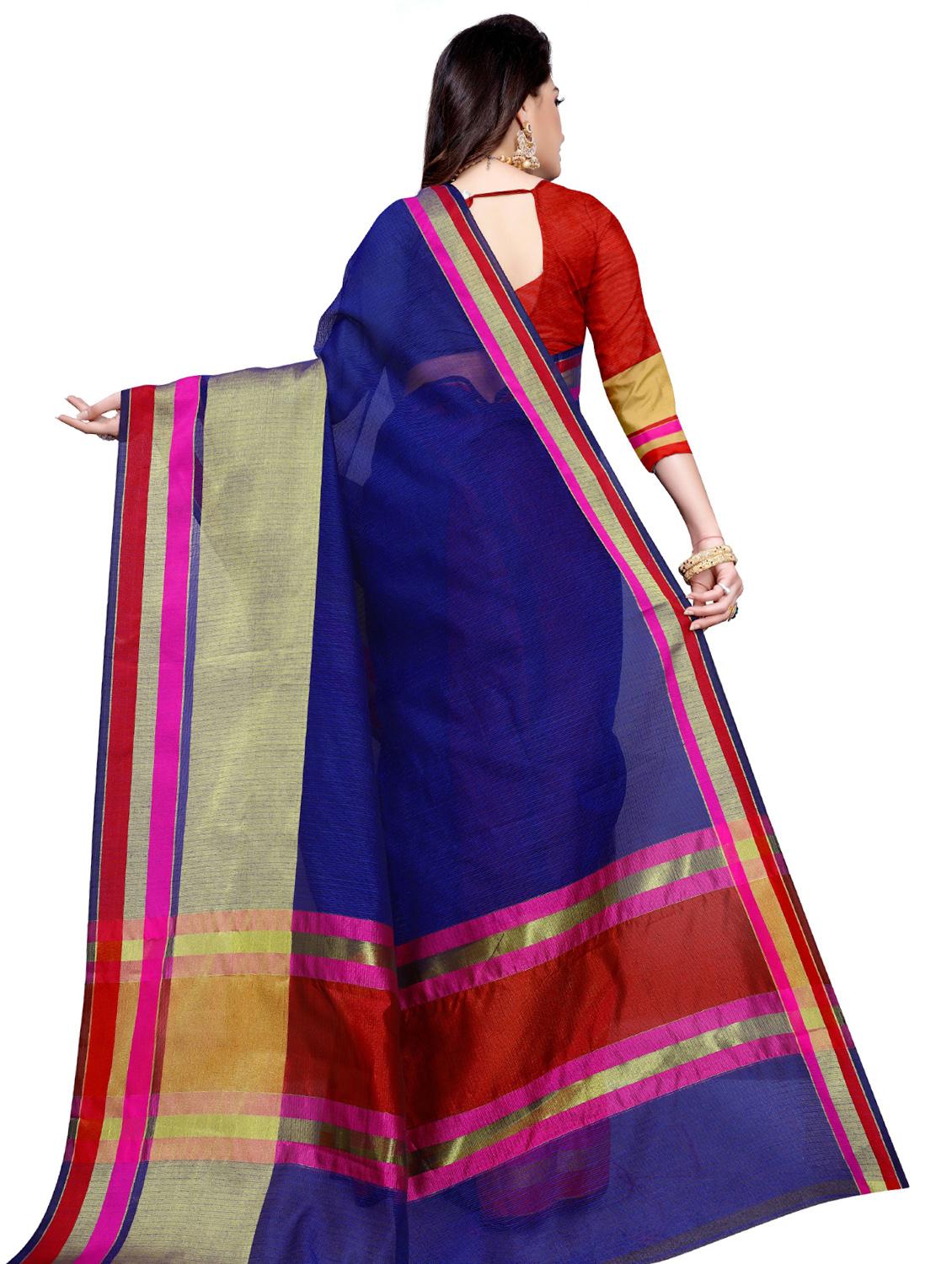 solid woven saree with blouse - 17127280 - Standard Image - 1