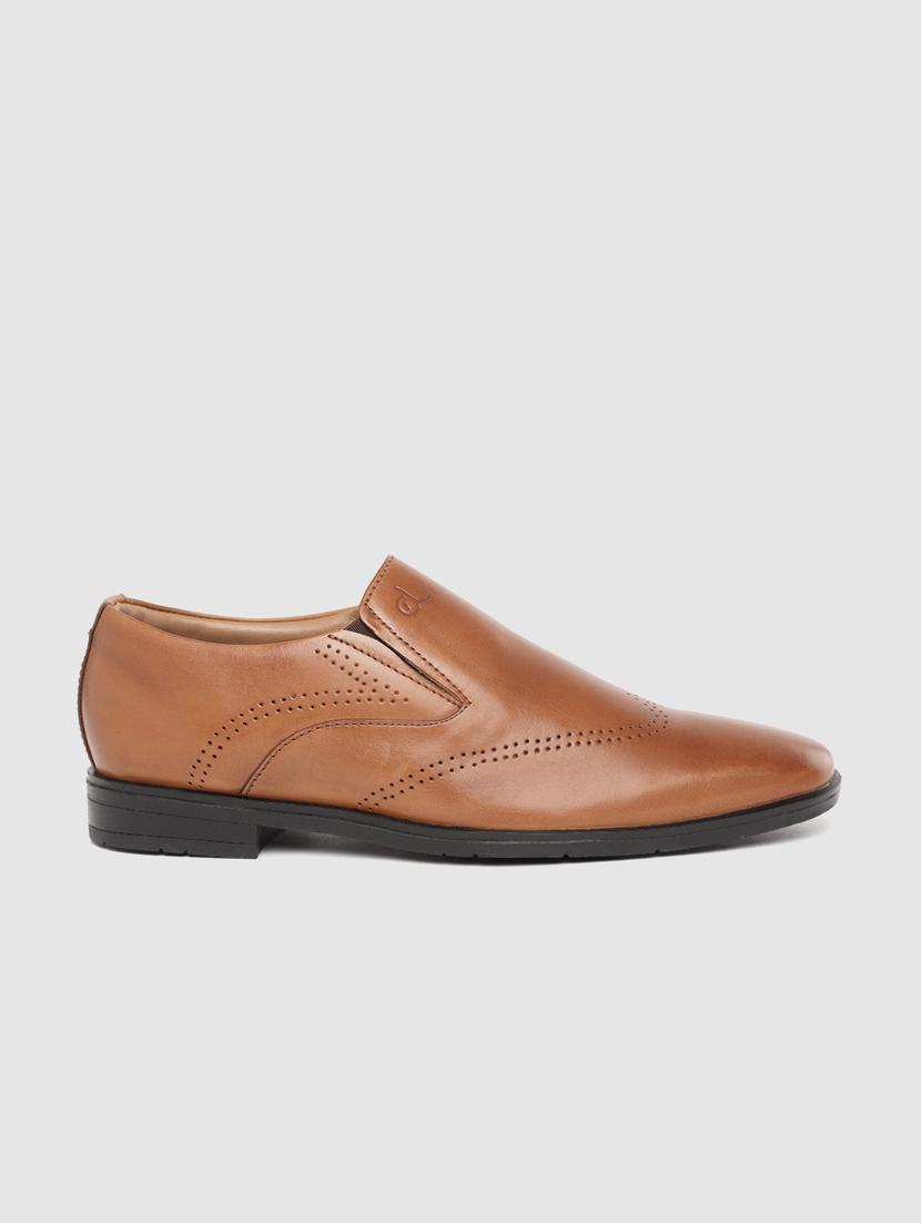 tan solid slip on formal shoes - 17129943 - Standard Image - 1