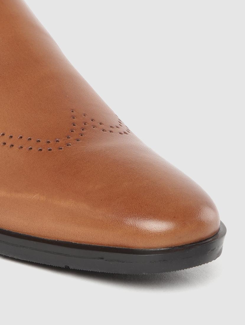 tan solid slip on formal shoes - 17129943 - Standard Image - 4
