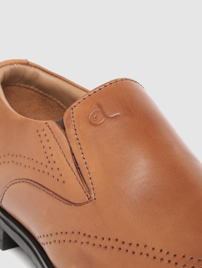 tan solid slip on formal shoes - 17129943 - Standard Image - 6
