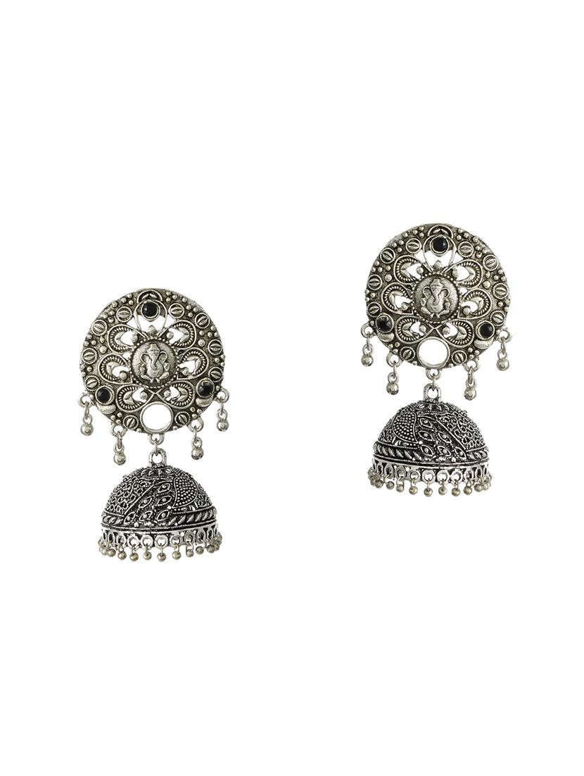 silver tone silver plated jhumka earring - 17130215 -  Zoom Image - 0