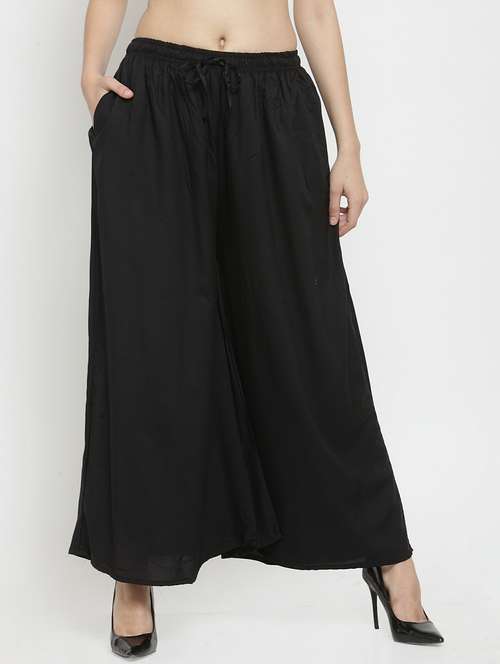 black solid flared palazzo - 17130887 -  Standard Image - 0