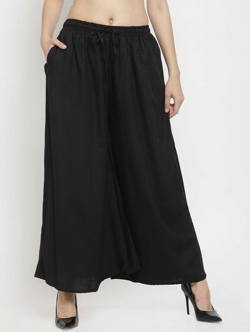 black solid flared palazzo - 17130887 -  Zoom Image - 0