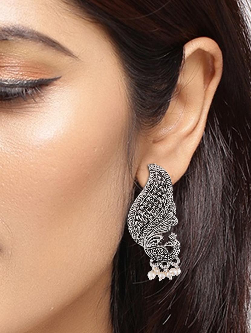 silver tone silver plated drop earring - 17133516 - Standard Image - 1