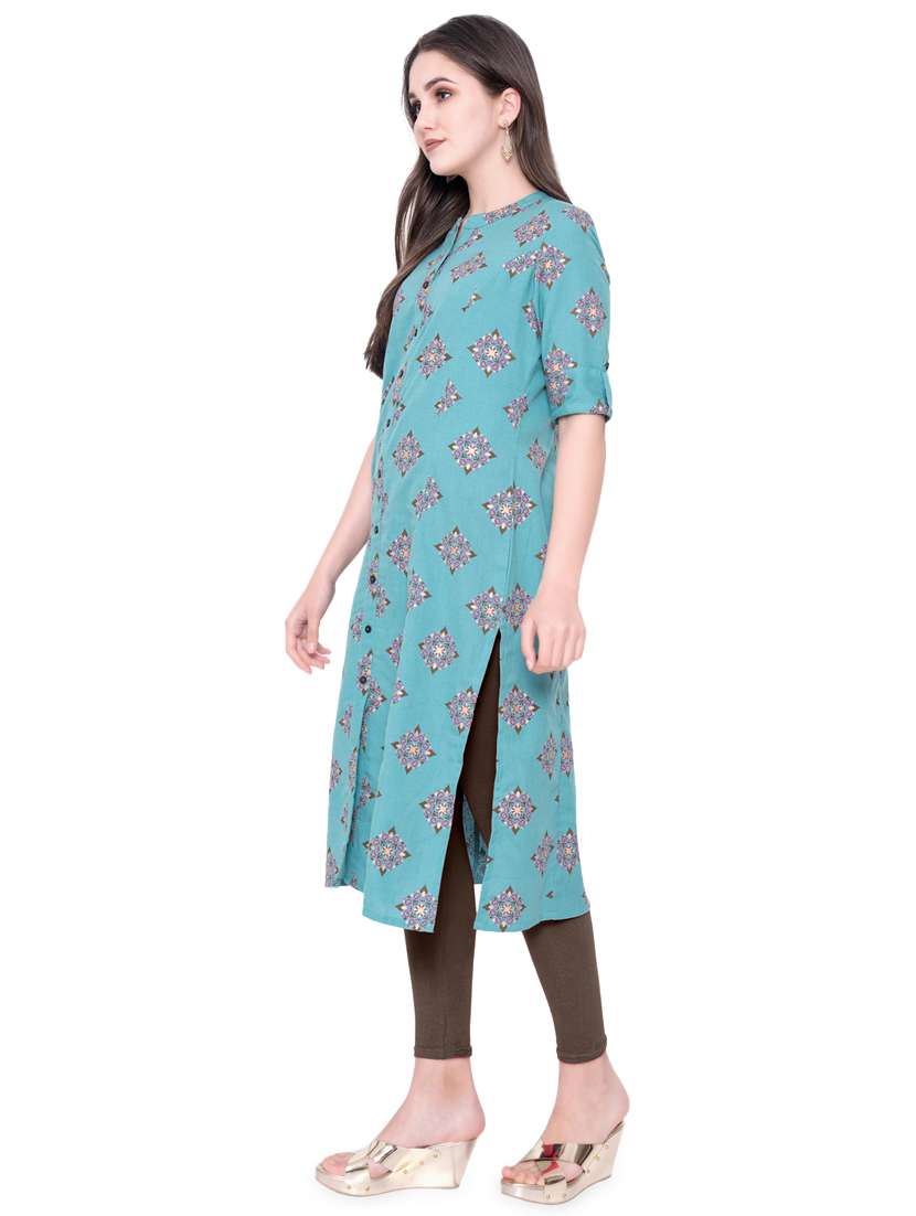 turquoise straight kurta - 17136247 - Standard Image - 1