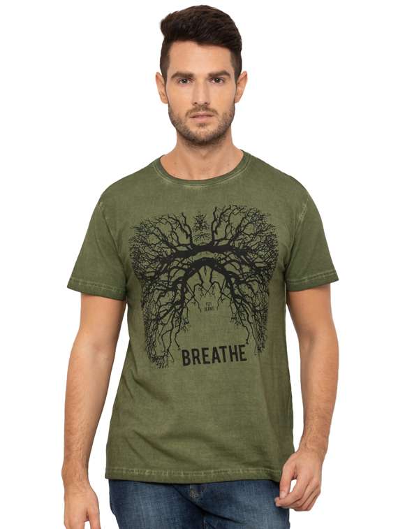 olive green front print t-shirt