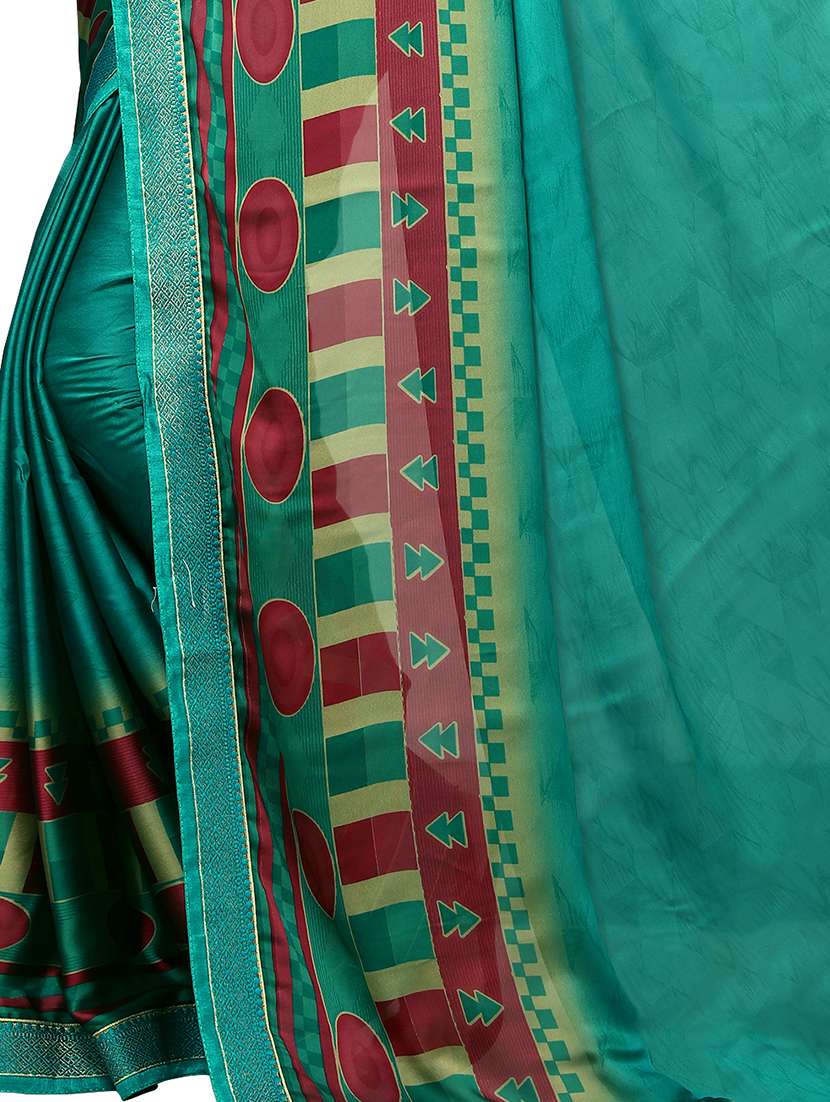 turquoise kora silk printed saree with blouse - 17136841 -  Standard Image - 4