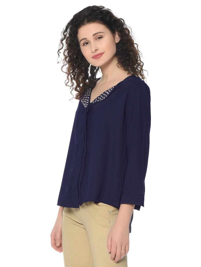 embellished collar solid shirt  - 17138902 -  Standard Image - 1