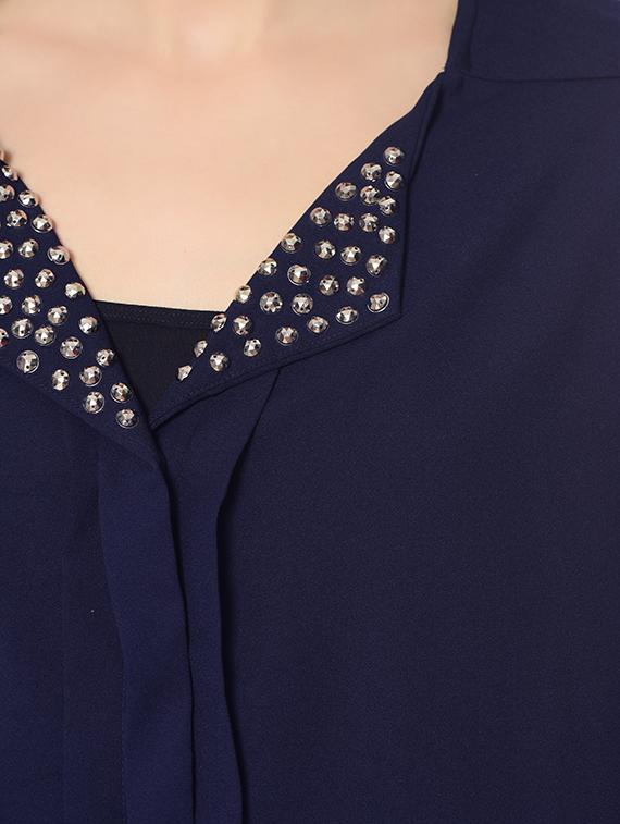 embellished collar solid shirt - 17138902 - Standard Image - 4