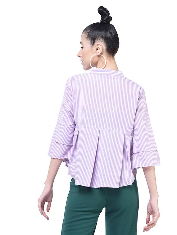 mandarin neck striped top - 17138907 - Standard Image - 1