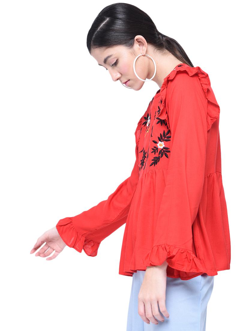 frill detail embroidered top - 17138915 - Standard Image - 1