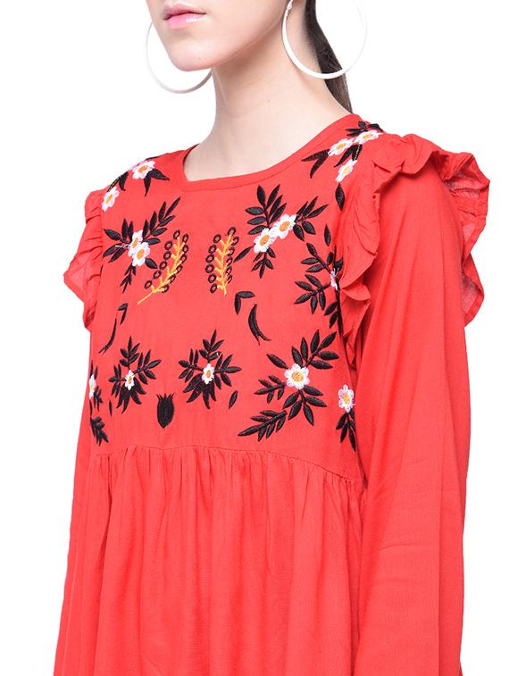 frill detail embroidered top - 17138915 - Standard Image - 4