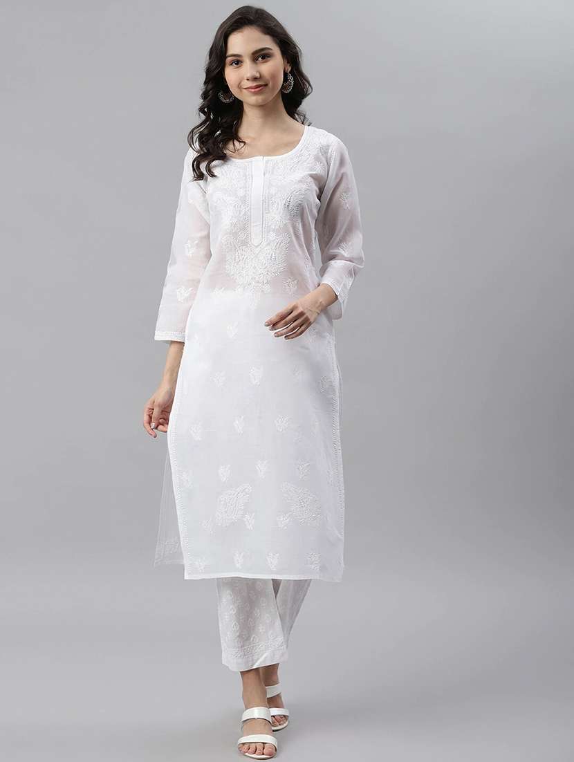 women's chikankari cotton white kurta