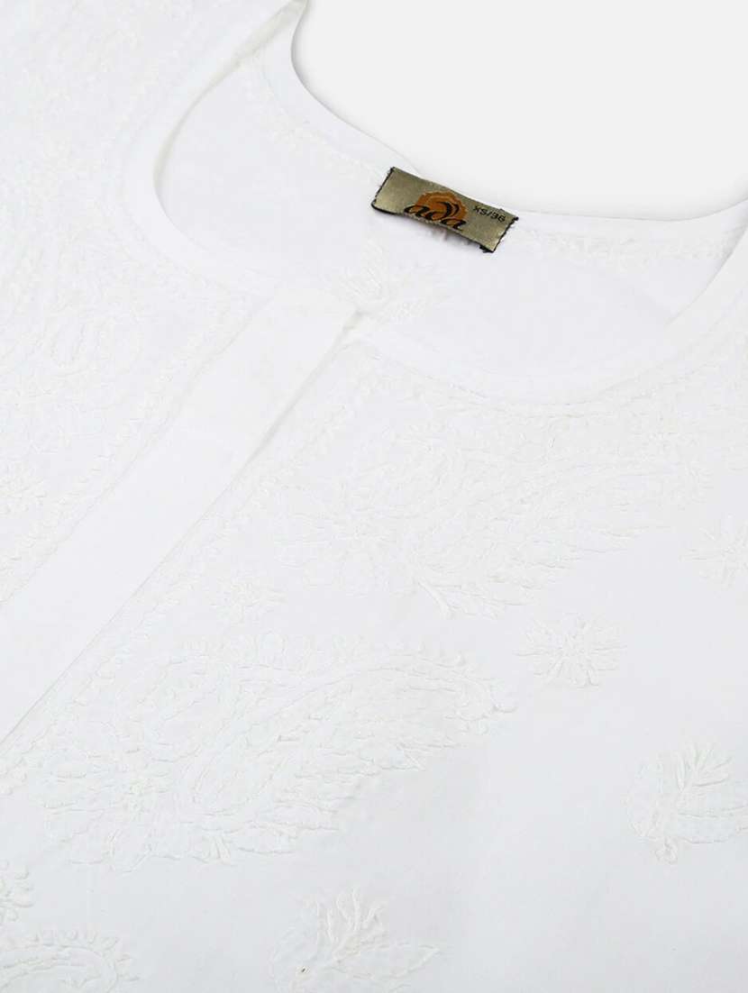 women's chikankari cotton white kurta - 17140421 - Standard Image - 4