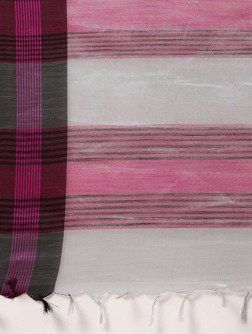 bordered woven saree with blouse - 17140966 -  Standard Image - 4