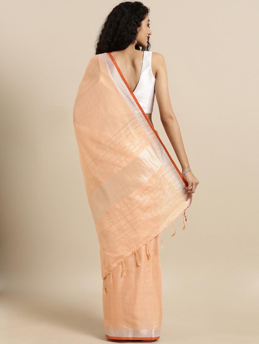 solid woven saree with blouse - 17140972 - Standard Image - 1