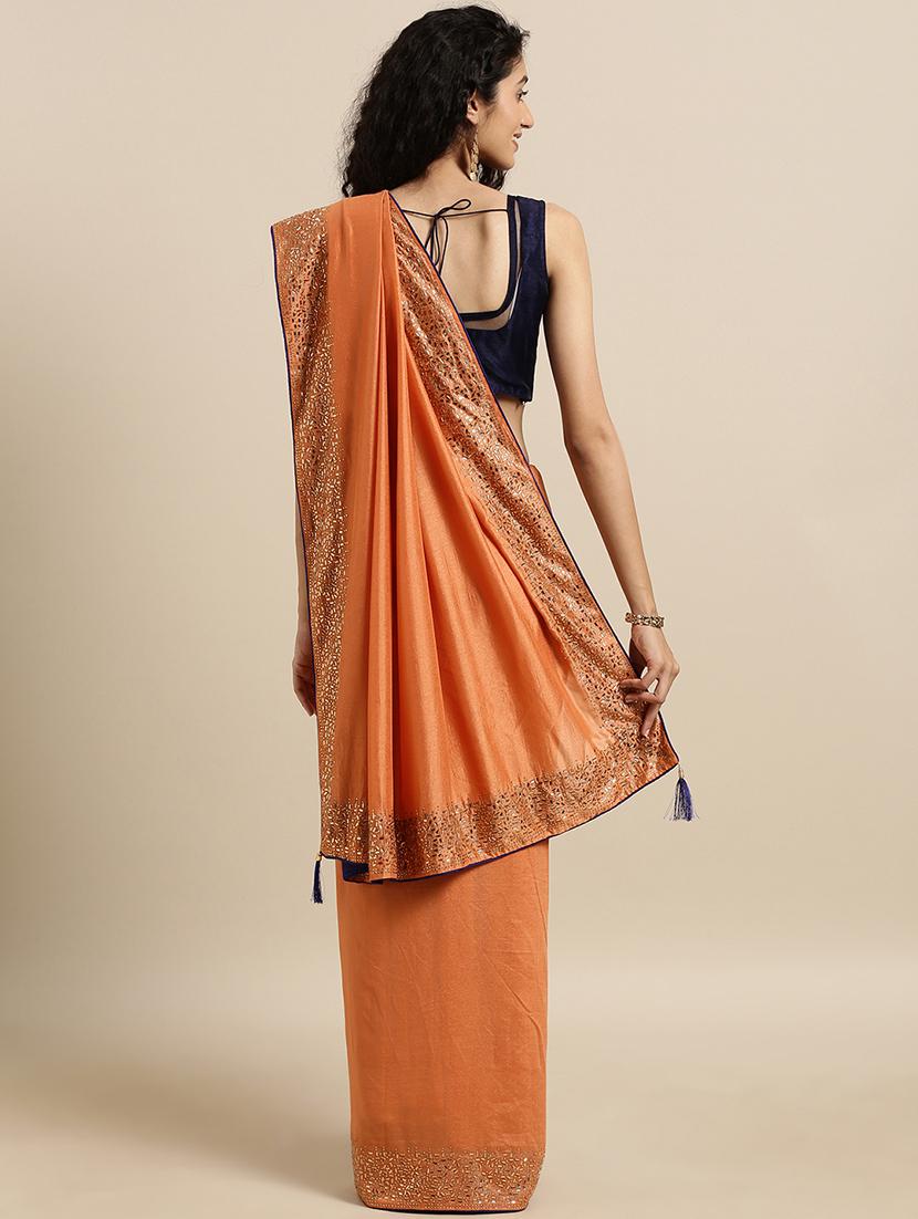 embellished solid saree with blouse - 17140986 - Standard Image - 1