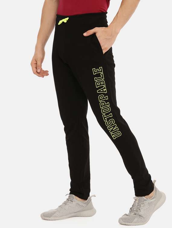 black printed full length track pants - 17143782 -  Standard Image - 1