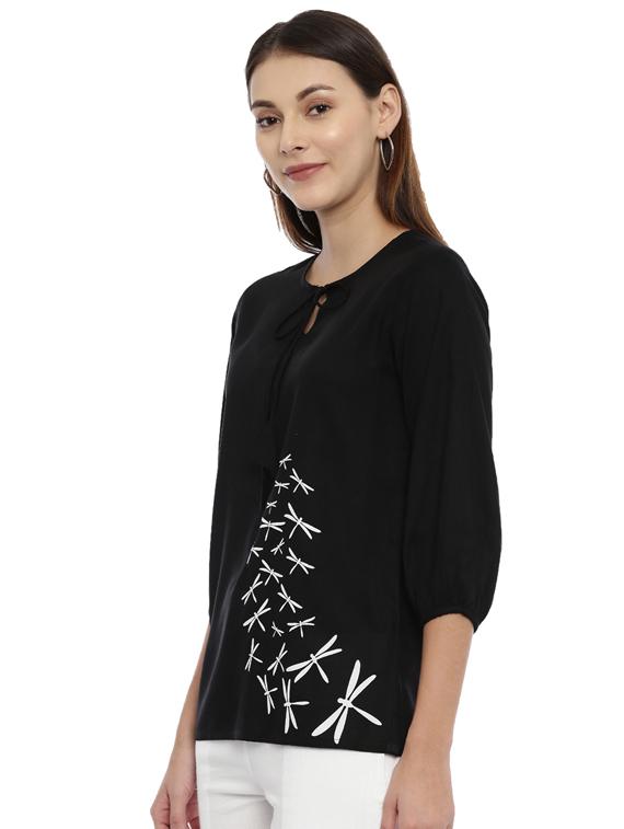 women's straight tie-up neck top - 17143983 - Standard Image - 1