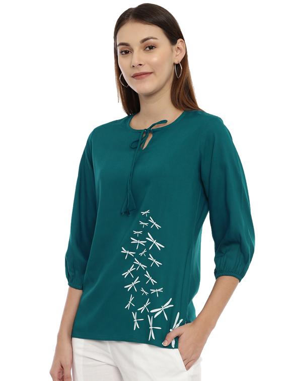 women's straight tie-up neck top - 17143984 - Standard Image - 1