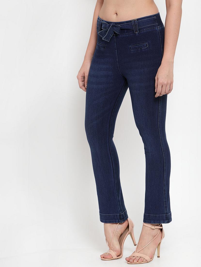 tie front stone washed jeans - 17144208 - Standard Image - 1