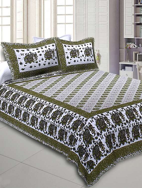  pure cotton jaipuri queen size bedsheet with 2 pillow covers
