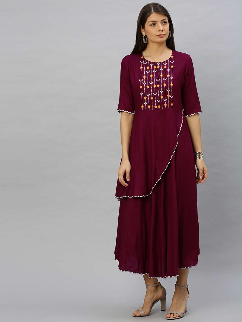 red rayon aline ethnic dress
