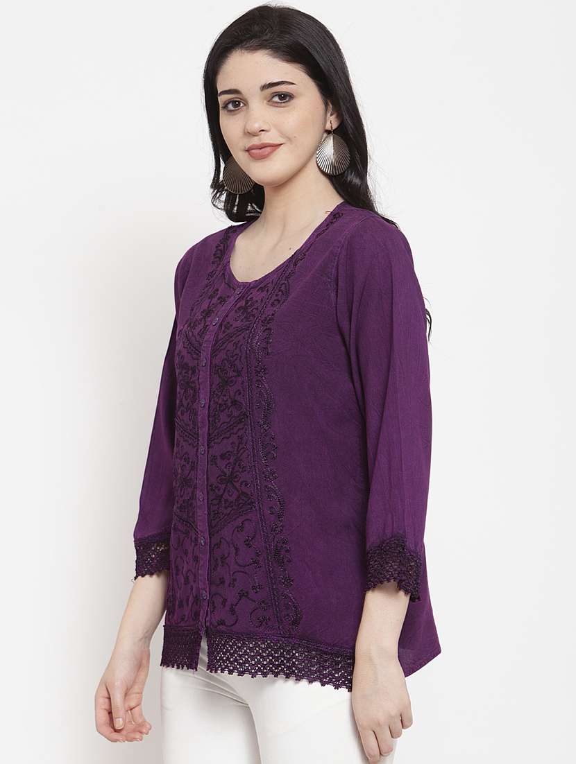 purple cotton regular top - 17147478 -  Standard Image - 1