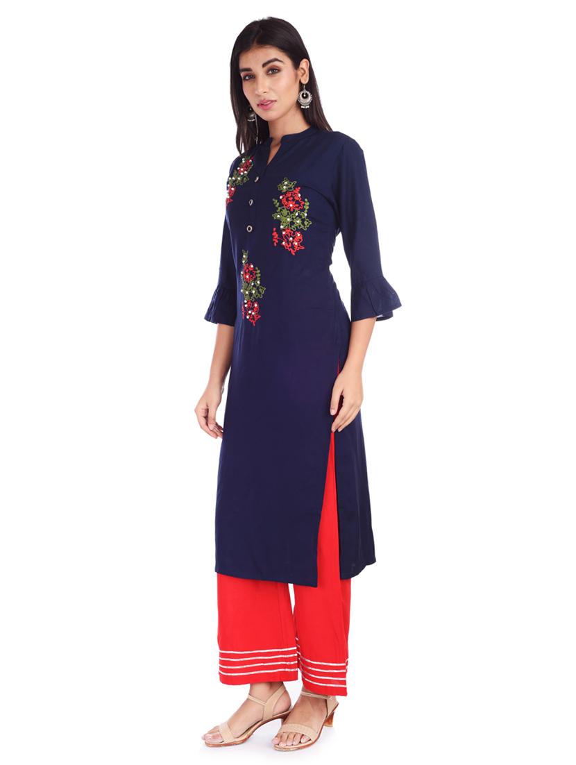 embroidered straight kurta - 17147977 - Standard Image - 1