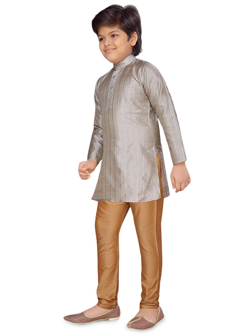 grey silk blend kurta sets kurtas & set - 17148624 - Standard Image - 1