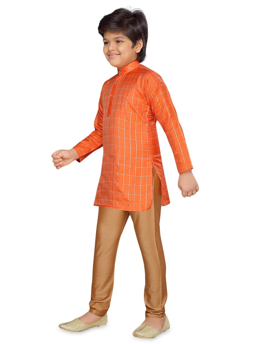 orange silk blend kurta sets kurtas & set - 17148626 - Standard Image - 1