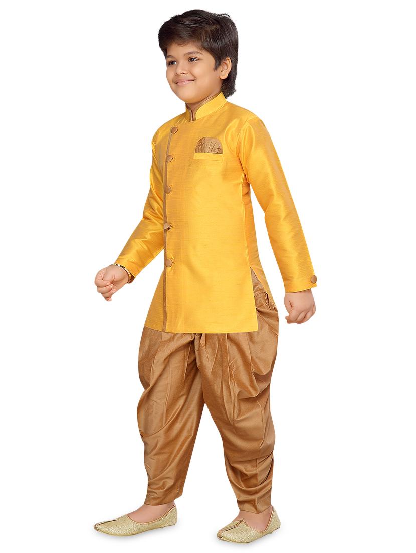 yellow silk blend kurta sets kurtas & set - 17148635 - Standard Image - 1