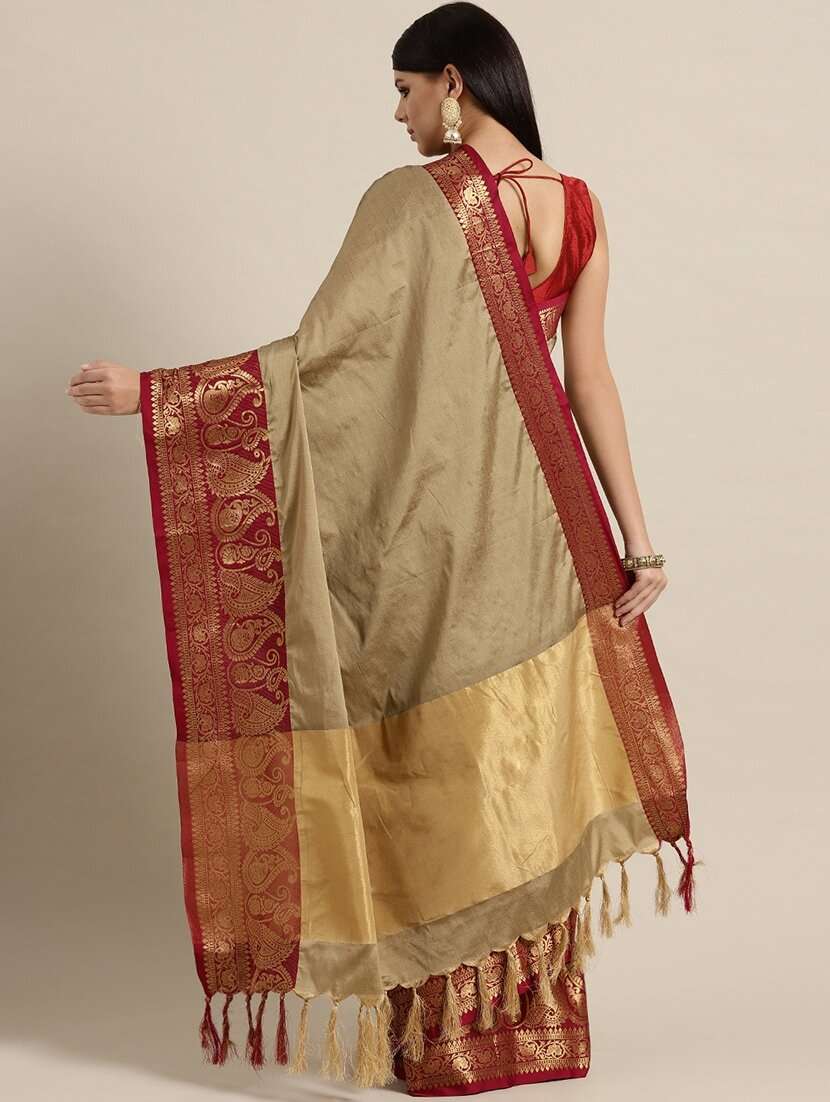 tassel detail kanjivaram saree with blouse - 17148691 -  Standard Image - 1