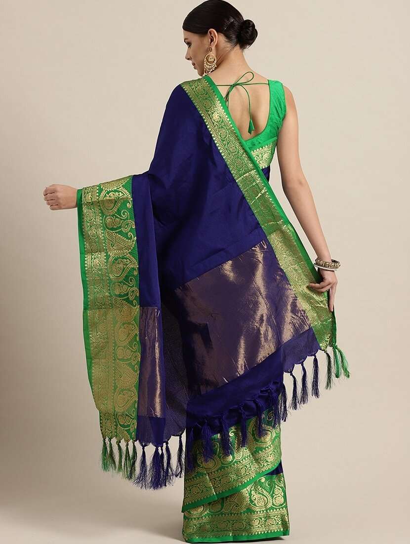 tassel detail kanjivaram saree with blouse - 17148692 - Standard Image - 1
