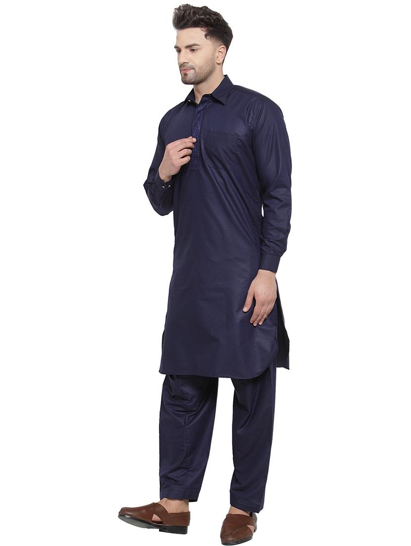 navy cotton pathani set - 17149793 -  Standard Image - 1
