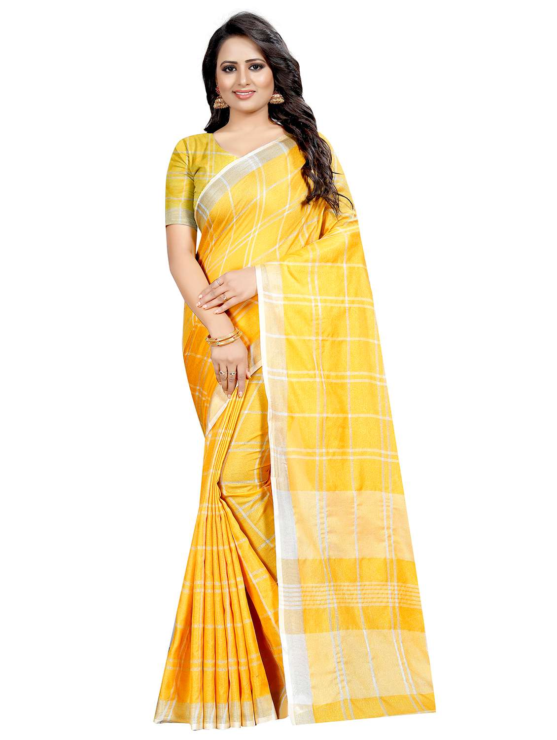checkered printed saree with blouse