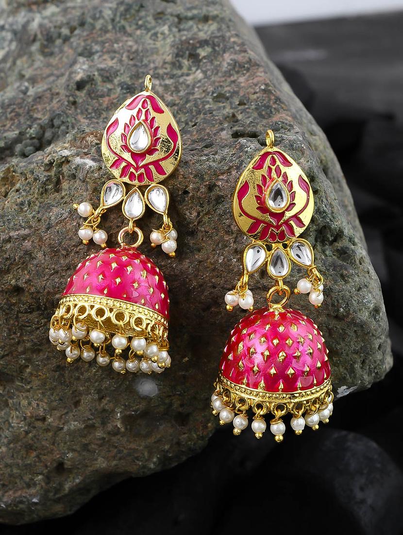 pink gold plated jhumka earring - 17152559 -  Standard Image - 1