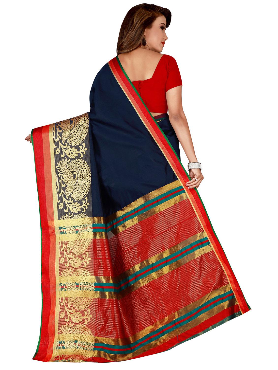 navy silk saree with blouse - 17152726 - Standard Image - 1