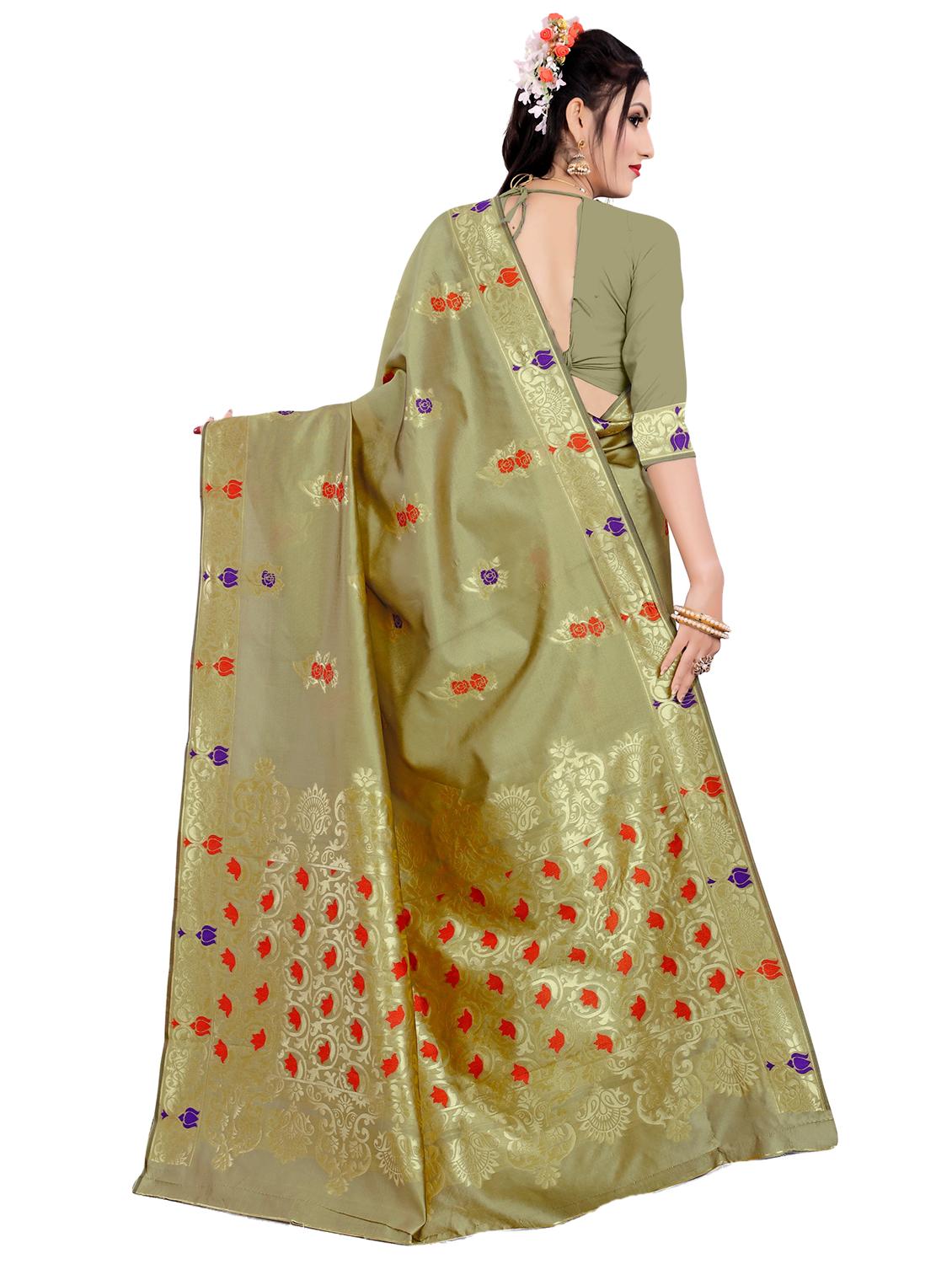 floral woven saree with blouse - 17152731 - Standard Image - 1