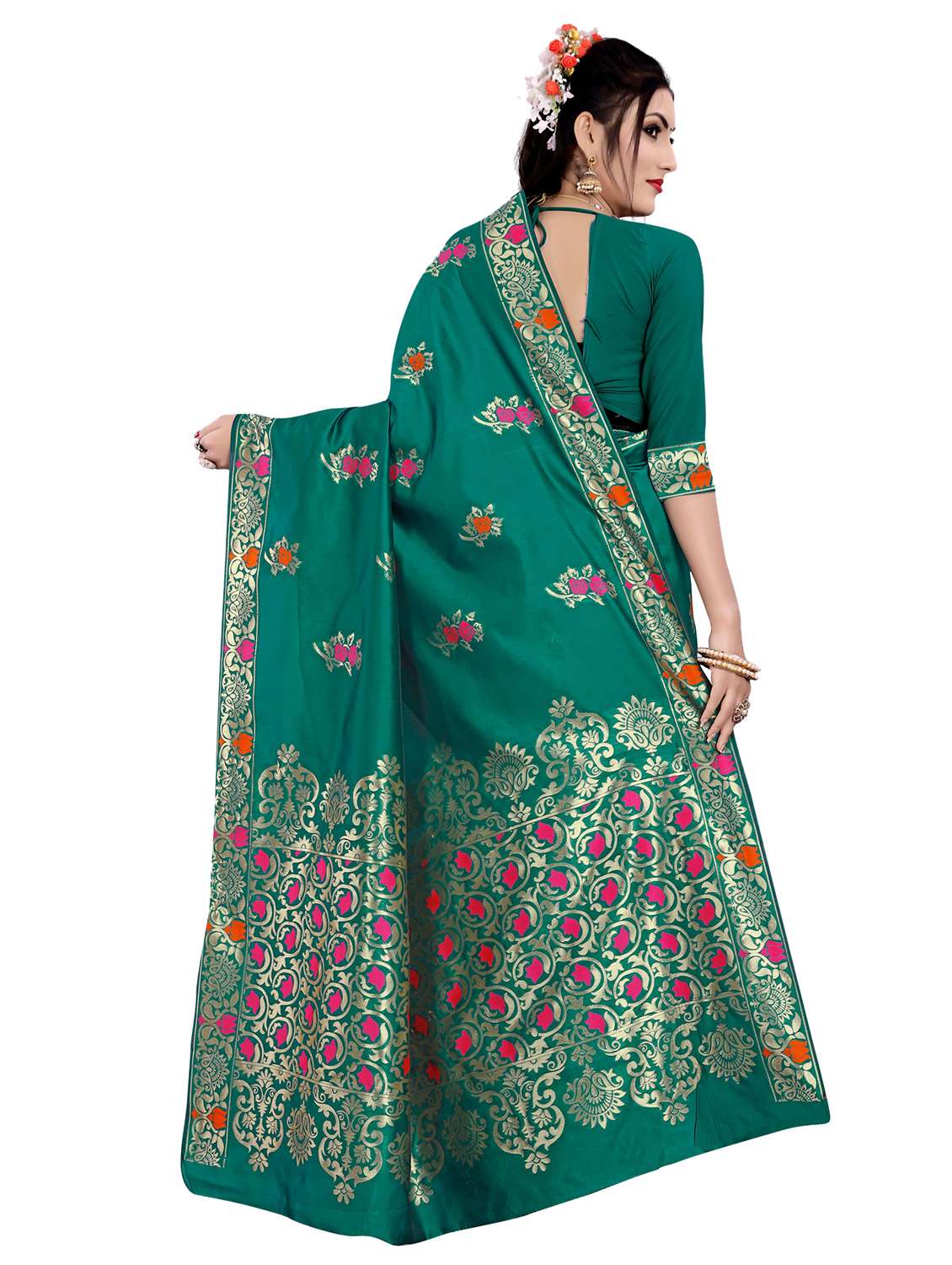 floral woven saree with blouse - 17152739 - Standard Image - 1