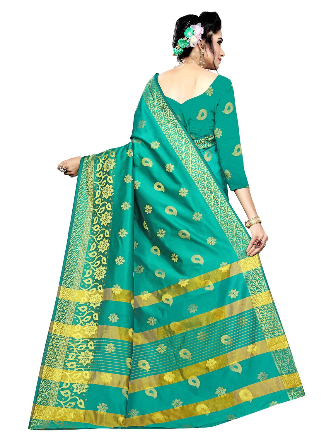 turquoise silk blend saree with blouse - 17152760 - Standard Image - 1