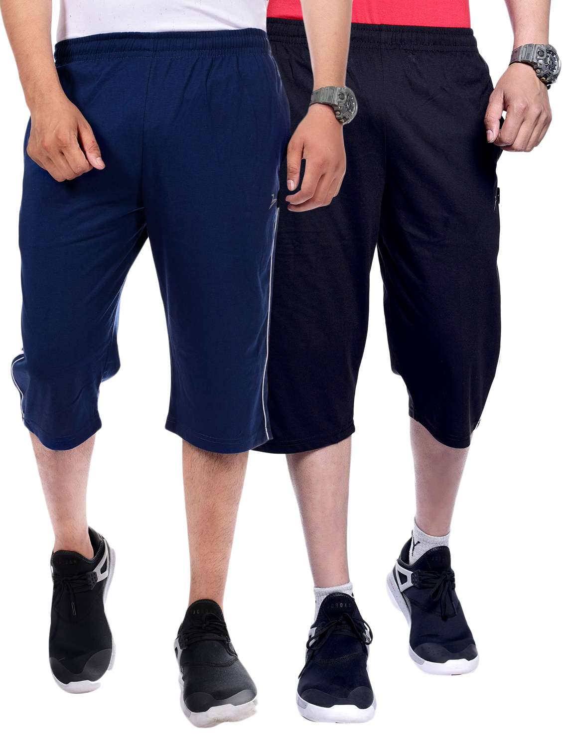 navy blue and black solid three fourths combo