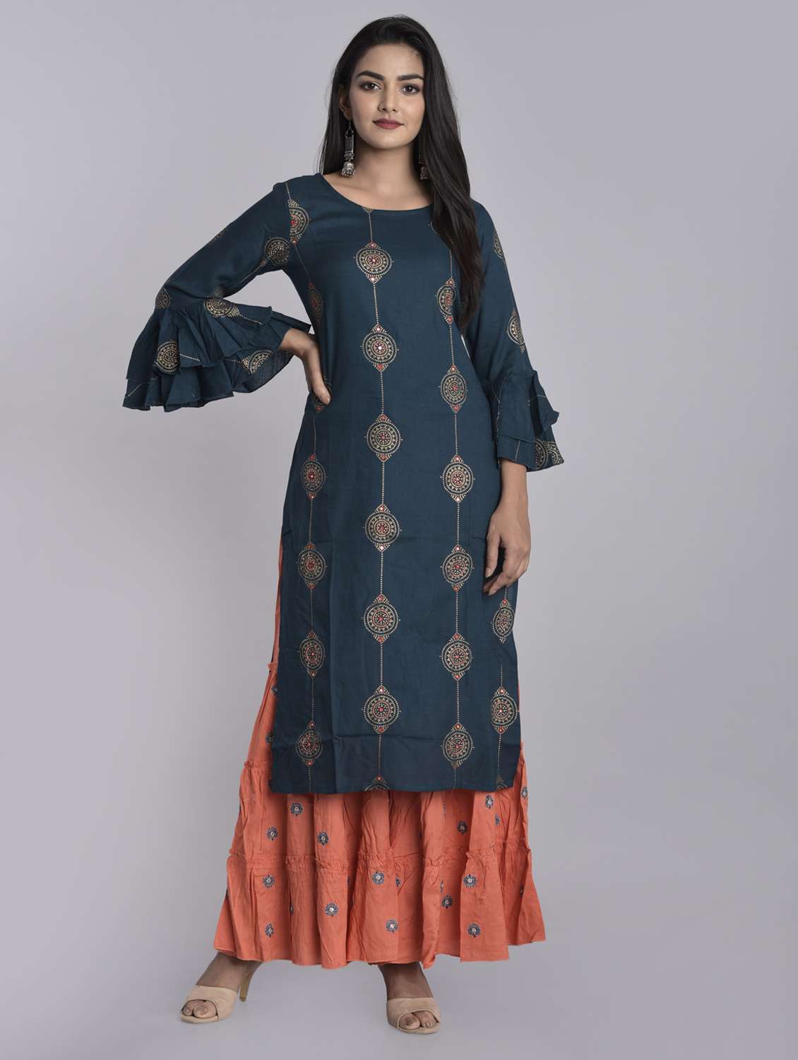 bell sleeves kurta sharara set - 17153220 -  Zoom Image - 0