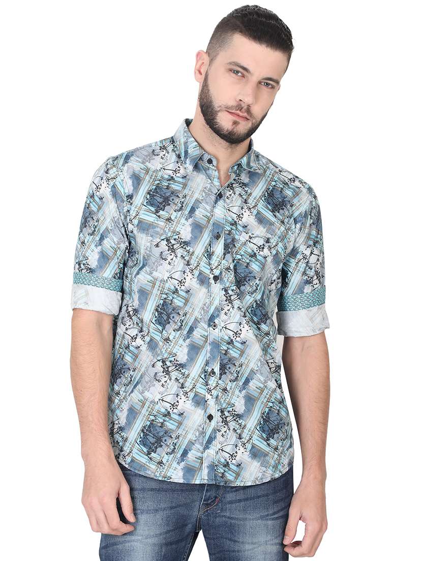 blue printed casual shirt