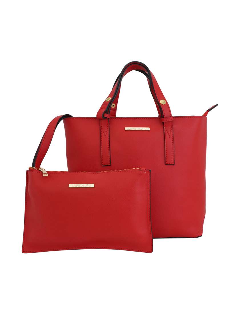 red leatherette (pu) combo handbag