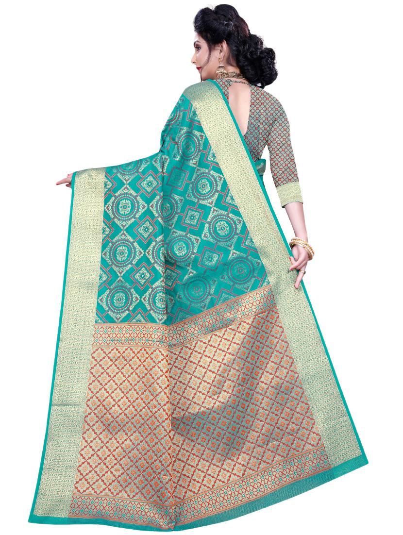 turquoise banarasi saree with blouse - 17153670 -  Standard Image - 1
