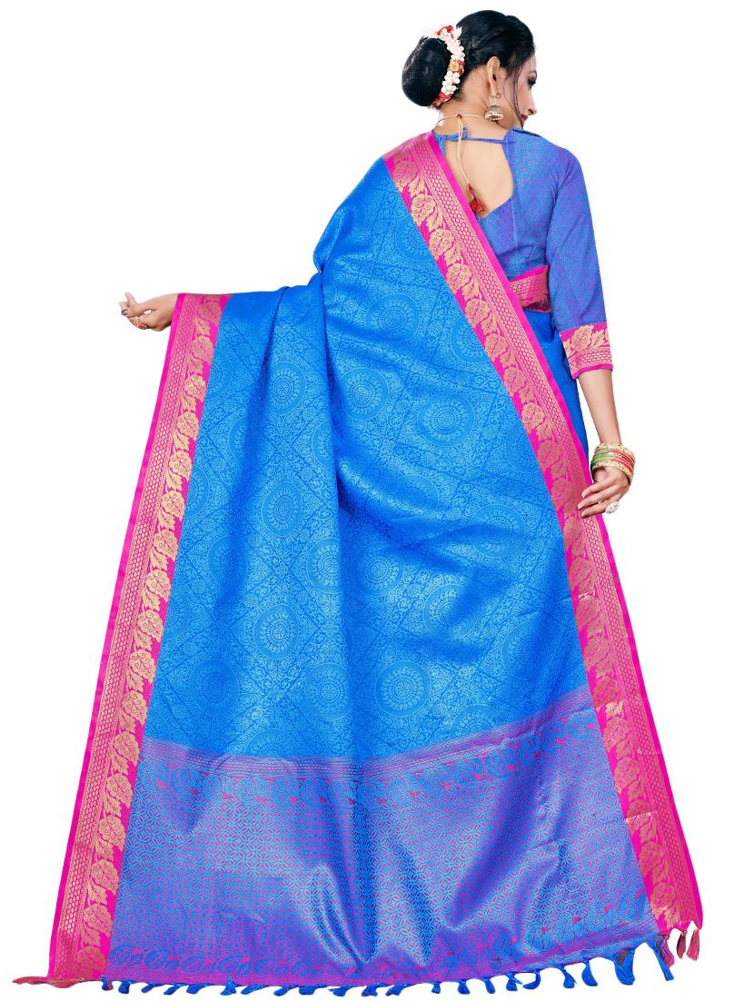 solid woven saree with blouse - 17153694 -  Standard Image - 1